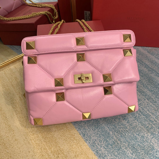 2020 Valentino Roman Stud Medium Shoulder Bag in Pink Nappa Leather