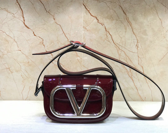 2020 Valentino Small Supervee Shoulder Bag in Burgundy Patent Leather