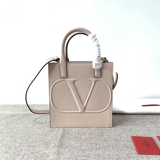 2020 Valentino Small VLogo Walk Tote Bag in Nude Calfskin Leather