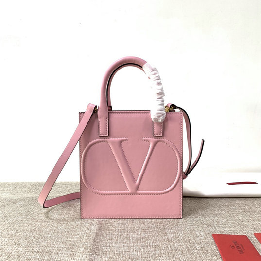 2020 Valentino Small VLogo Walk Tote Bag in Pink Calfskin Leather