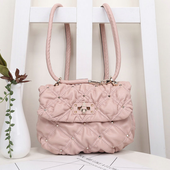 2020 Valentino Small SpikeMe Shoulder Bag in Pink Nappa Leather
