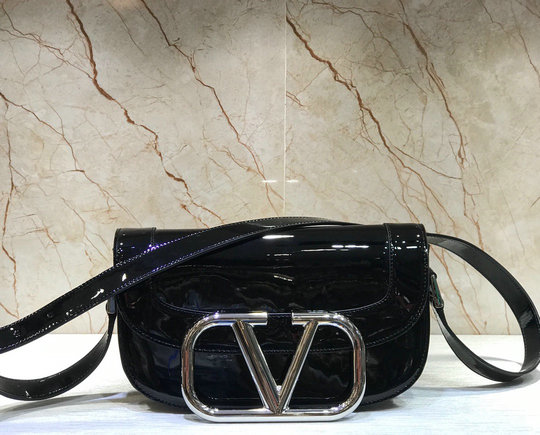 2020 Valentino Supervee Shoulder Bag in Black Patent Leather