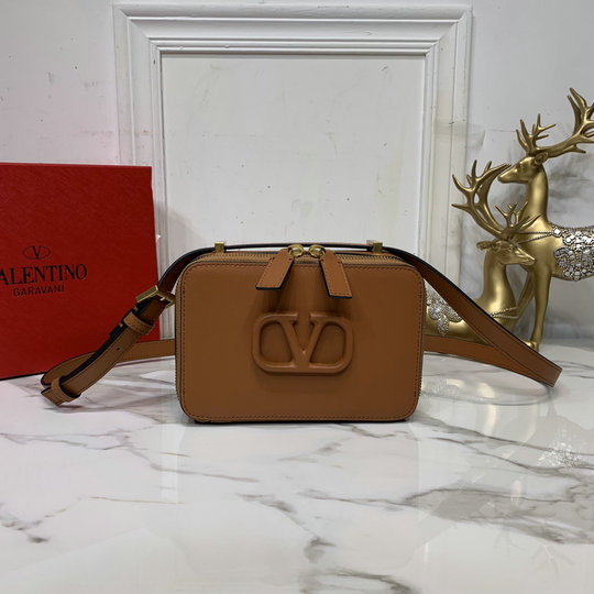 2020 Valentino VSLING Smooth Calfskin Crossbody Bag in Brown Leather