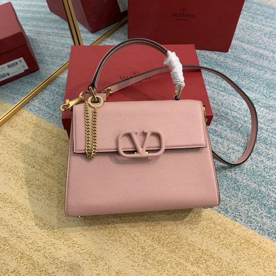 2020 Valentino Small Vsling Handbag in Pink Grainy Calfskin Leather
