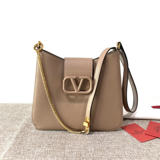 2020 Valentino Small VSLING Hobo Bag in Nude Grainy Calfskin Leather