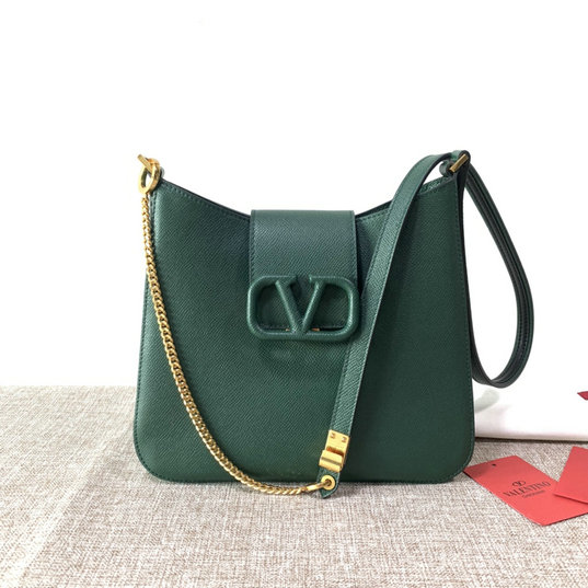 2020 Valentino Small VSLING Hobo Bag in Dark Green Grainy Calfskin Leather