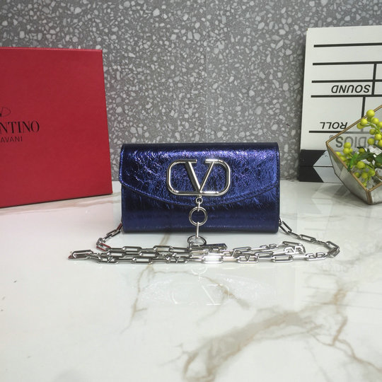2020 Valentino Small Vcase Chain Bag in Blue Leather