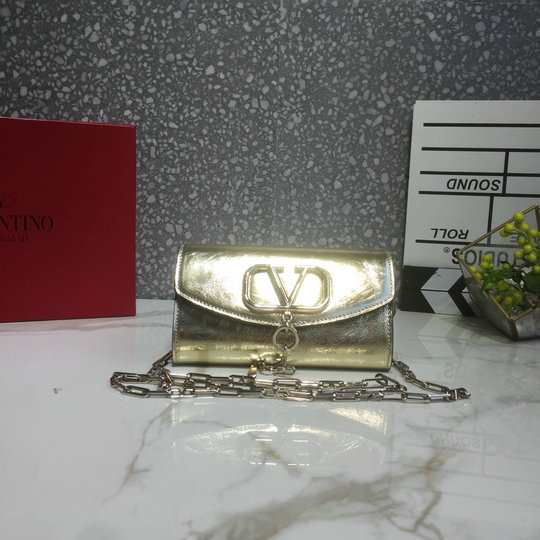 2020 Valentino Small Vcase Chain Bag in Gold Leather