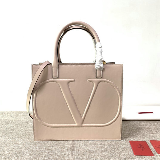 2020 Valentino VLogo Walk Tote Bag in Nude Calfskin Leather