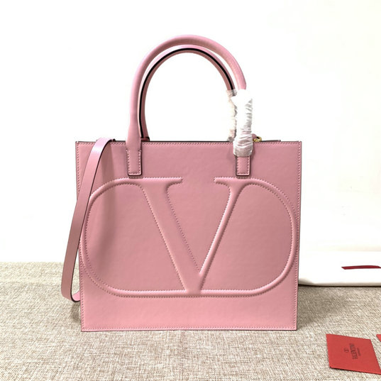 2020 Valentino VLogo Walk Tote Bag in Pink Calfskin Leather