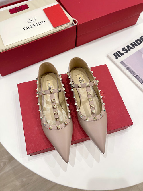 2021 Valentino Rockstud T-strap Ballet Flat in calf leather