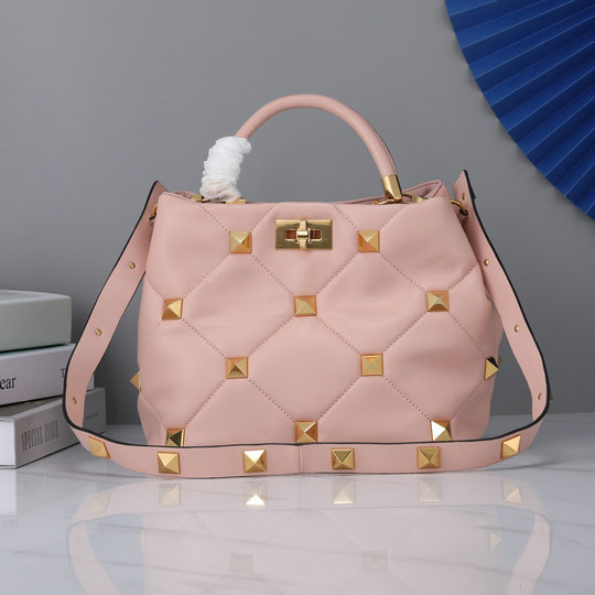 2021 Valentino Roman Stud The Handle Bag in Rose Cannelle Nappa Leather
