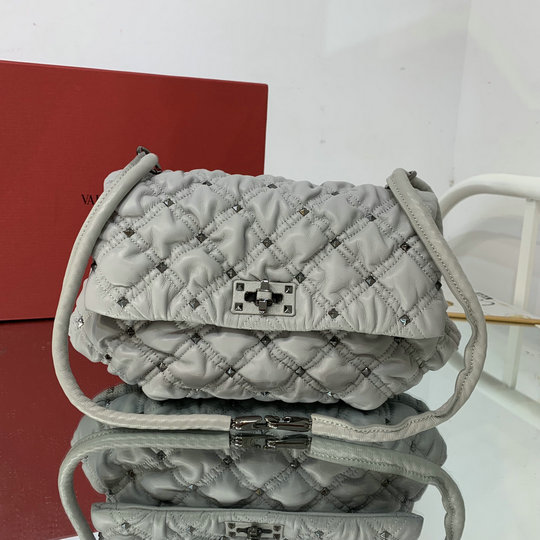 2021 Valentino Medium SpikeMe Shoulder Bag in Grey Nappa Leather
