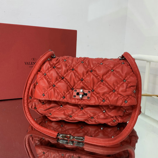 2021 Valentino Medium SpikeMe Shoulder Bag in Red Nappa Leather