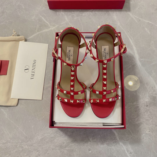 2021 Valentino Rockstud Ankle Strap Sandal in Red Calfskin Leather