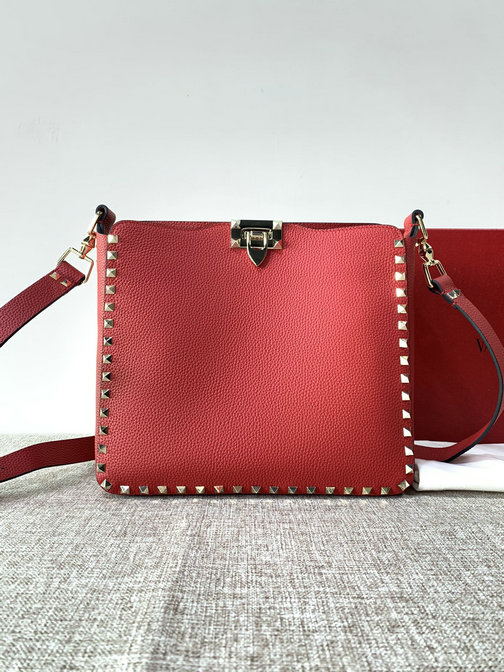 2022 Valentino Small Rockstud Hobo Bag in Red Leather