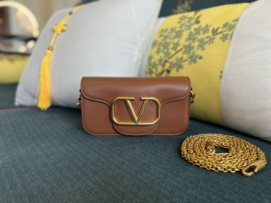 2022 Valentino Small Locò Calfskin Shoulder Bag in Tan