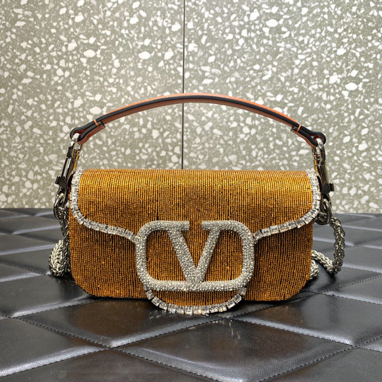 2022 Valentino Locò Embroidered Small Shoulder Bag in Arancione