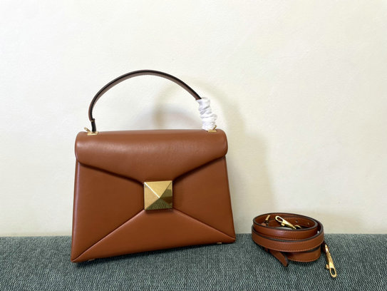 2022 Valentino Small One Stud Handbag in Gingerbread Nappa Leather