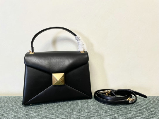 2022 Valentino Small One Stud Handbag in Black Nappa Leather