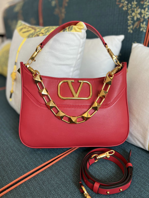 2022 Valentino Stud Sign Hobo Bag in Red Nappa Leather