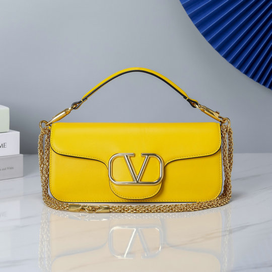 2022 Valentino VLogo Signature Shoulder Bag in Yellow Leather
