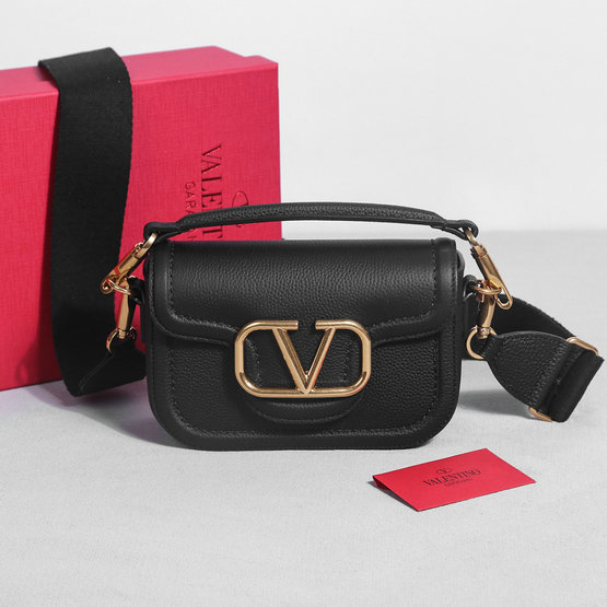 2023 Valentino Alltime Shoulder Bag in Black Grainy Calfskin Leather
