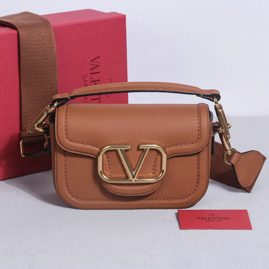 2023 Valentino Alltime Shoulder Bag in Brown Grainy Calfskin Leather