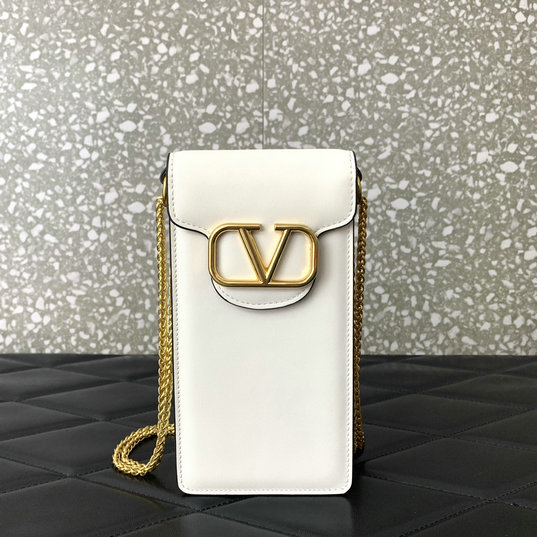 2023 Valentino Locò Phone Case with chain in Ivory Calfskin Leather