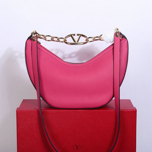 2023 Valentino Moon Small Hobo Bag in Pink PP Leather with chain