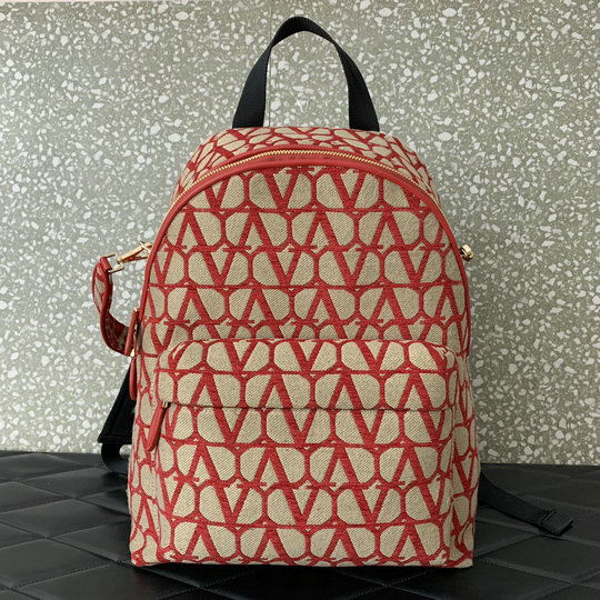2023 Valentino Le Troisieme Toile Iconographe Backpack in Beige/Red