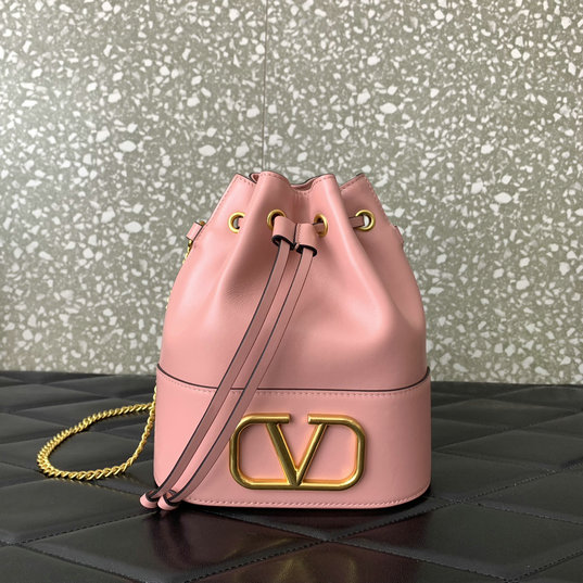 2023 Valentino VLogo Signature Mini Bucket Bag in pink leather