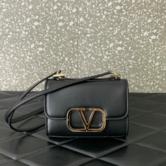 2023 Valentino Small VLogo Type Shoulder Bag in Black Calfskin