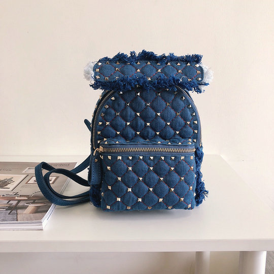 2018 S/S Valentino Rockstud Spike Mini Backpack in Blue Denim