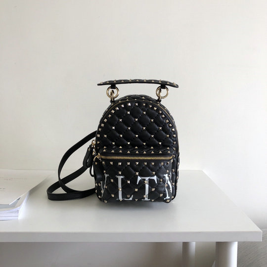 2018 S/S Valentino Rockstud VLTN Spike Mini Backpack in Black Lambskin Leather