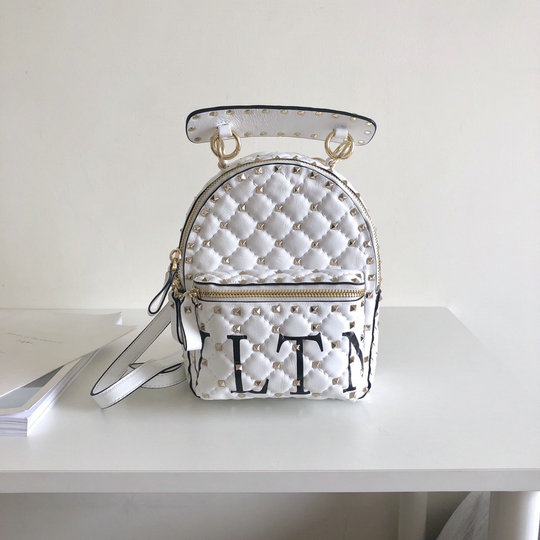 2018 S/S Valentino Rockstud VLTN Spike Mini Backpack in White Lambskin Leather