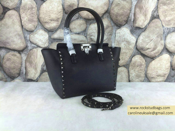 Valentino 2015 Rockstud Small Double Handbag Tote bag Black Silver Hardware