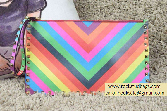 Valentino Rockstud Pouch Clutch Bag in Multicolor Calfskin 2015