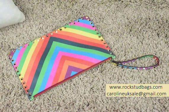 Valentino Rockstud Pouch Clutch Bag in Multicolor Calfskin 2015