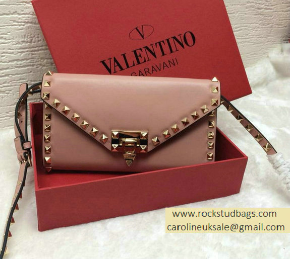 Valentino Rockstud Wallet With Shoulder Srap Nude Pink 2015 - Click Image to Close