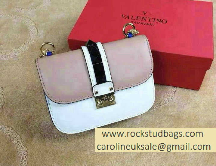 Valentino Psychedelic Rockstud Lock Shoulder Bag Pink/White Cruise 2015