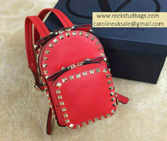 Valentino Red Rockstud Small Backpack(Silver Hardware)