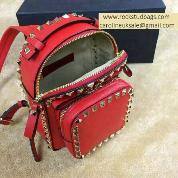 Valentino Red Rockstud Small Backpack(Silver Hardware)