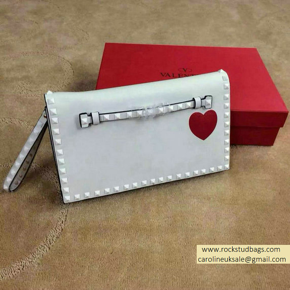 Valentino "for special you" Red Heart Rockstud Clutch in White - Click Image to Close