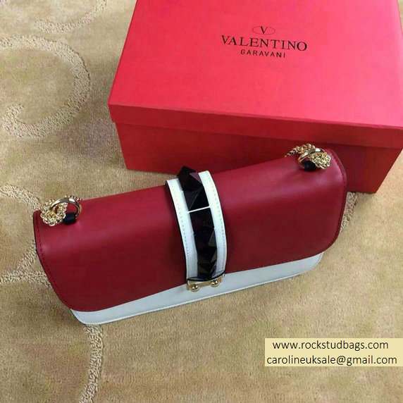 Valentino Psychedelic Rockstud Lock Medium Shoulder Bag Red/White
