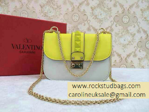 Valentino Psychedelic Rockstud Lock Small Shoulder Bag Yellow/White