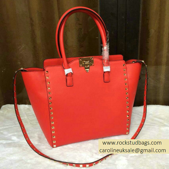 Valentino Garavani Rockstud Double Handle Bag Rose Red 2015