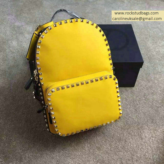 Valentino Multicolor Yellow Rockstud Medium Backpack(Silver Hardware)