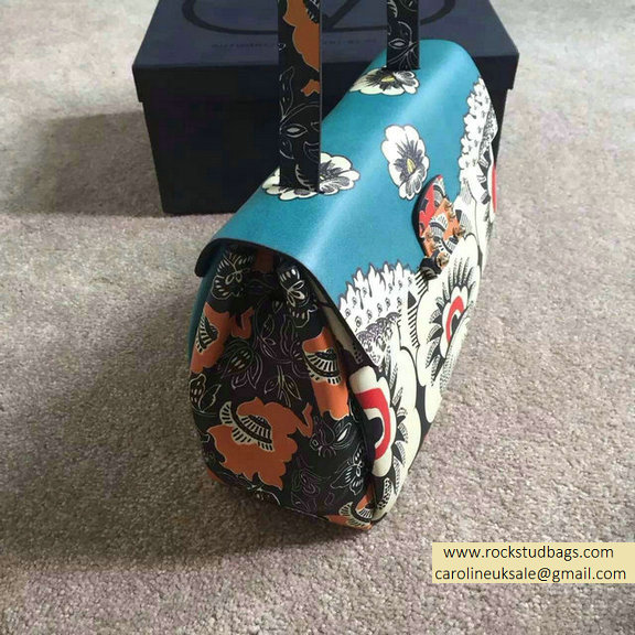 Valentino Small Singal Handle Bag in Printed Calfskin Blue SS2015