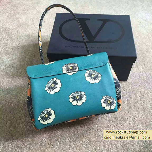 Valentino Small Singal Handle Bag in Printed Calfskin Blue SS2015